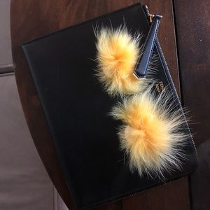 FENDI Calfskin Fox Fur Monster Pouch Black